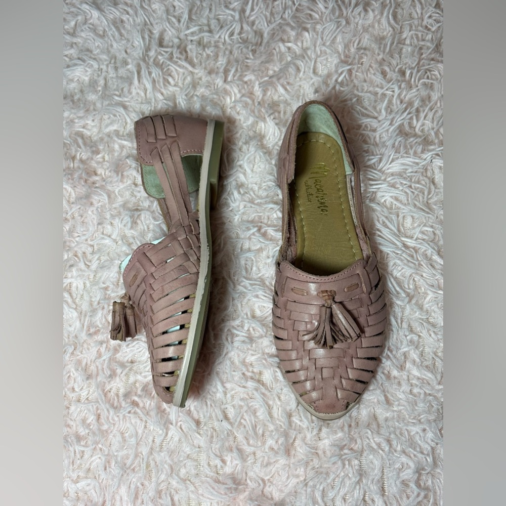Macarena Collection Women's Mexican Huarache Sandals PomPons Pink Leather Size 6